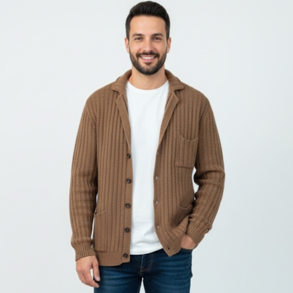 Andrea Fenzi 100% Wool Knit Cardigan Sweater 56 XXL Brown
